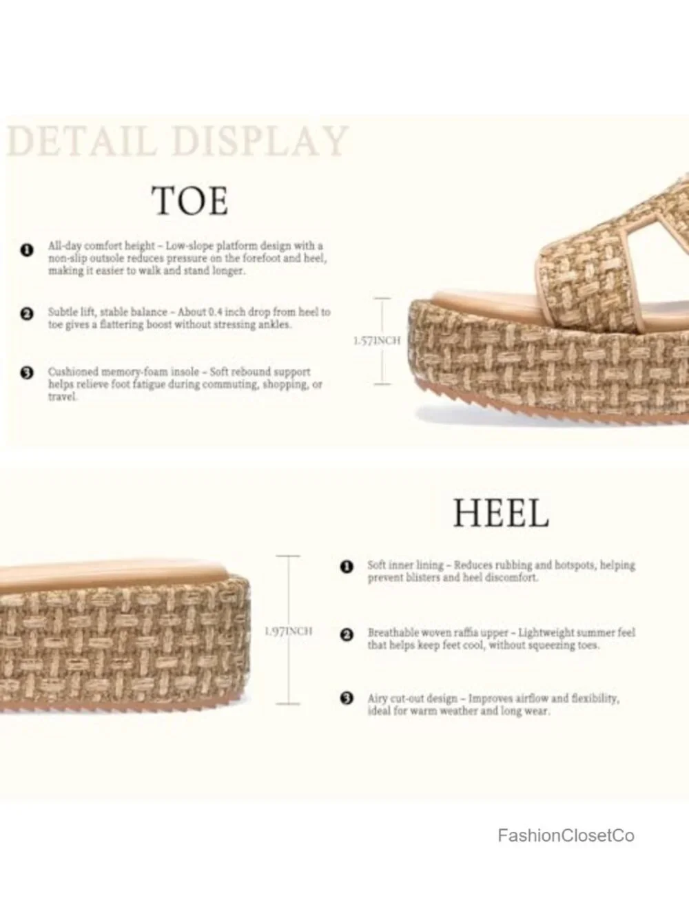 Woven Raffia Espadrille Platform Sandals Slip-On Wedge Slides